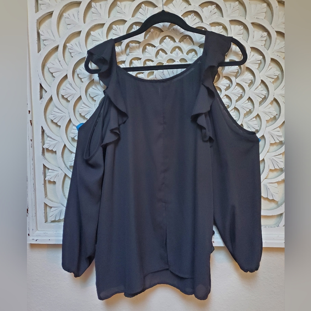 Simply Be Cold Shoulder Sheer Fabric Ruffle Blouse US 12 Vintage